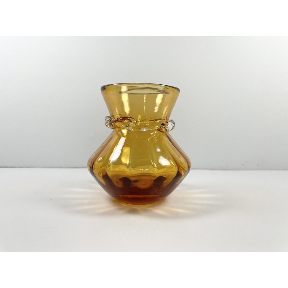 Vintage Hand Blown Pilgrim Amber Glass Small Vase